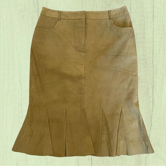 Vintage light olive green suede midi skirt - Picture 4 of 8